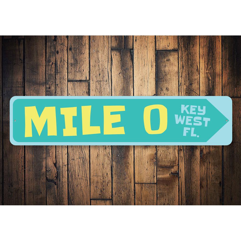 Mile Marker 0 Sign made of aluminum, featuring a coastal design, perfect for beach houses and decor.