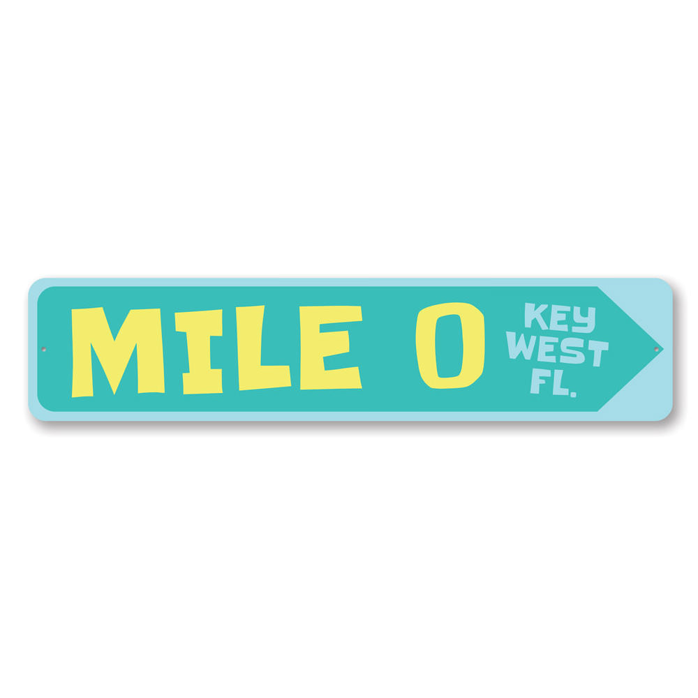 Mile Marker 0 Sign made of aluminum, featuring a coastal design, perfect for beach houses and decor.