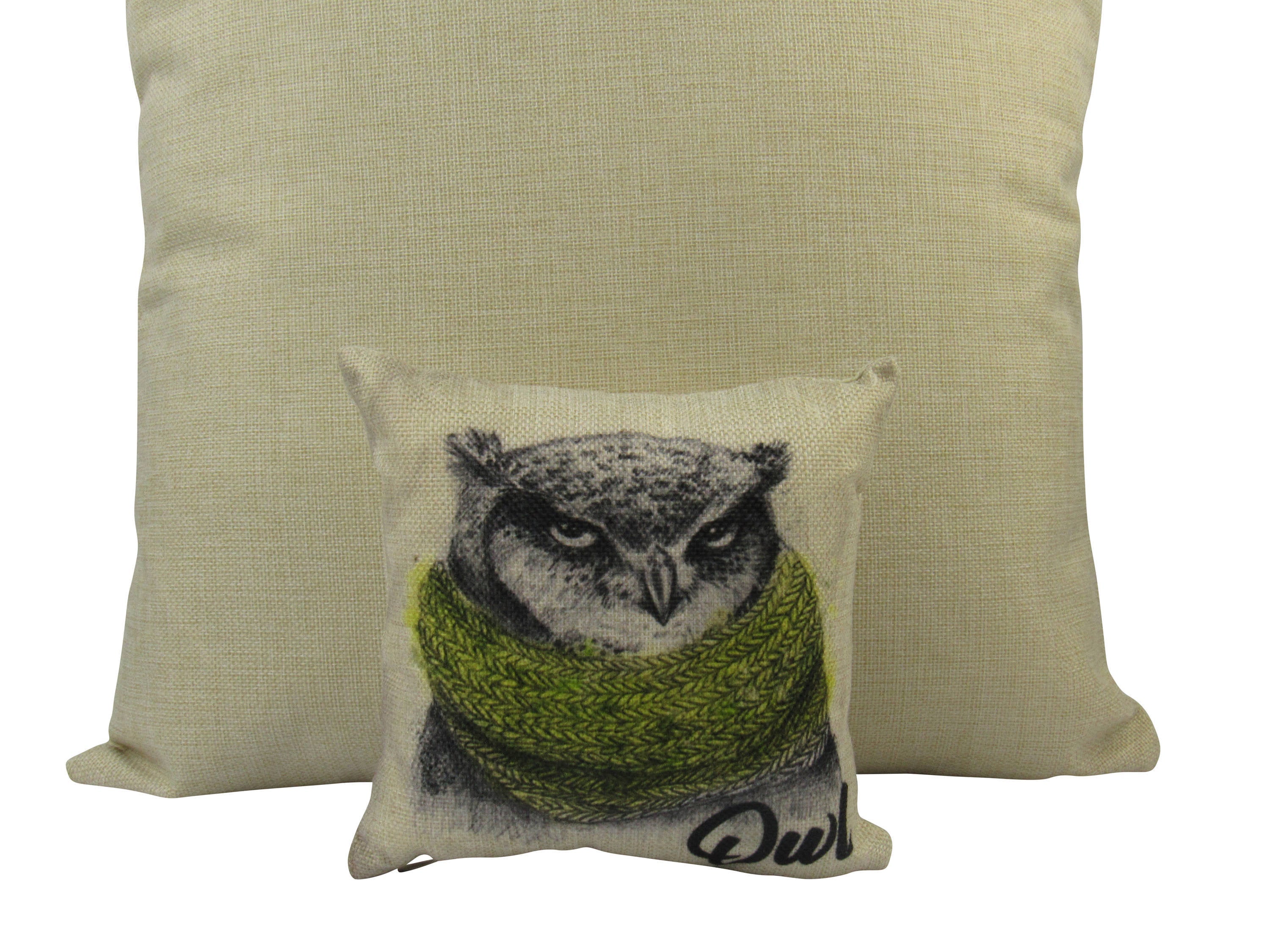 Mini Barn Owl pillow cover featuring a detailed pencil sketch of an owl on a soft fabric, perfect for home decor.