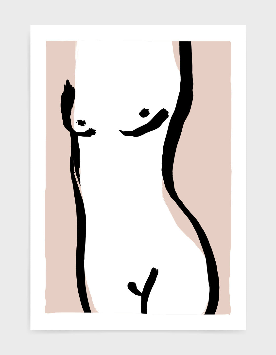 A minimalistic art print featuring a female nude in soft pink tones, perfect for modern home decor.