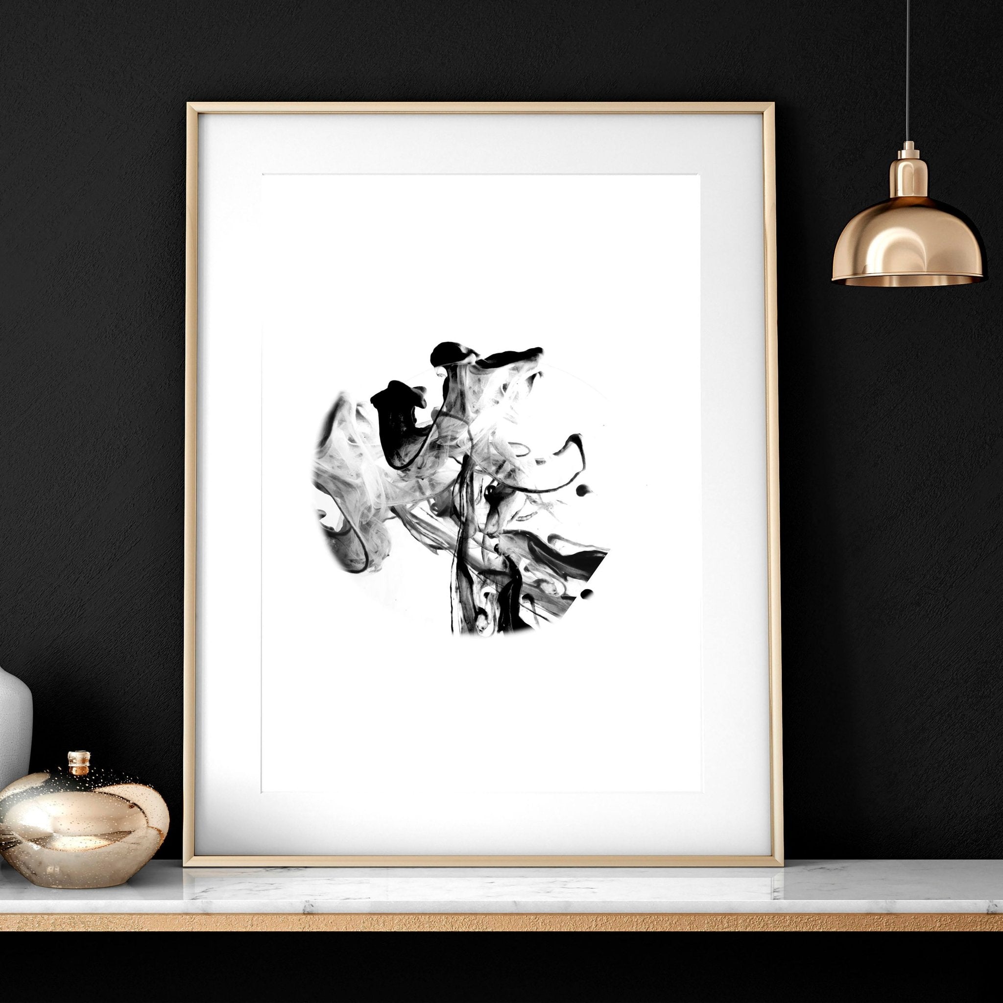 Set of 3 minimalistic wall art prints featuring captivating monochromatic alcohol ink designs, perfect for enhancing living room decor.