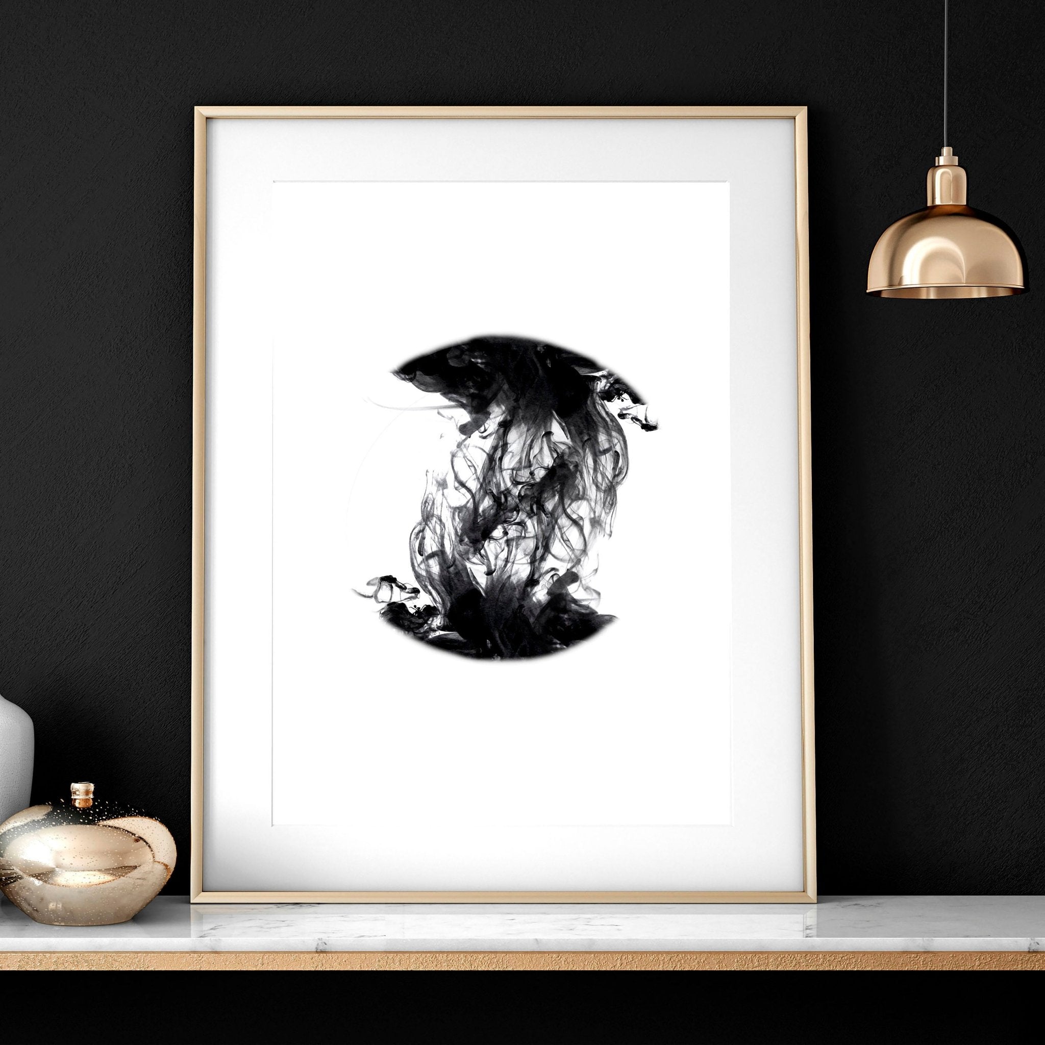 Set of 3 minimalistic wall art prints featuring captivating monochromatic alcohol ink designs, perfect for enhancing living room decor.