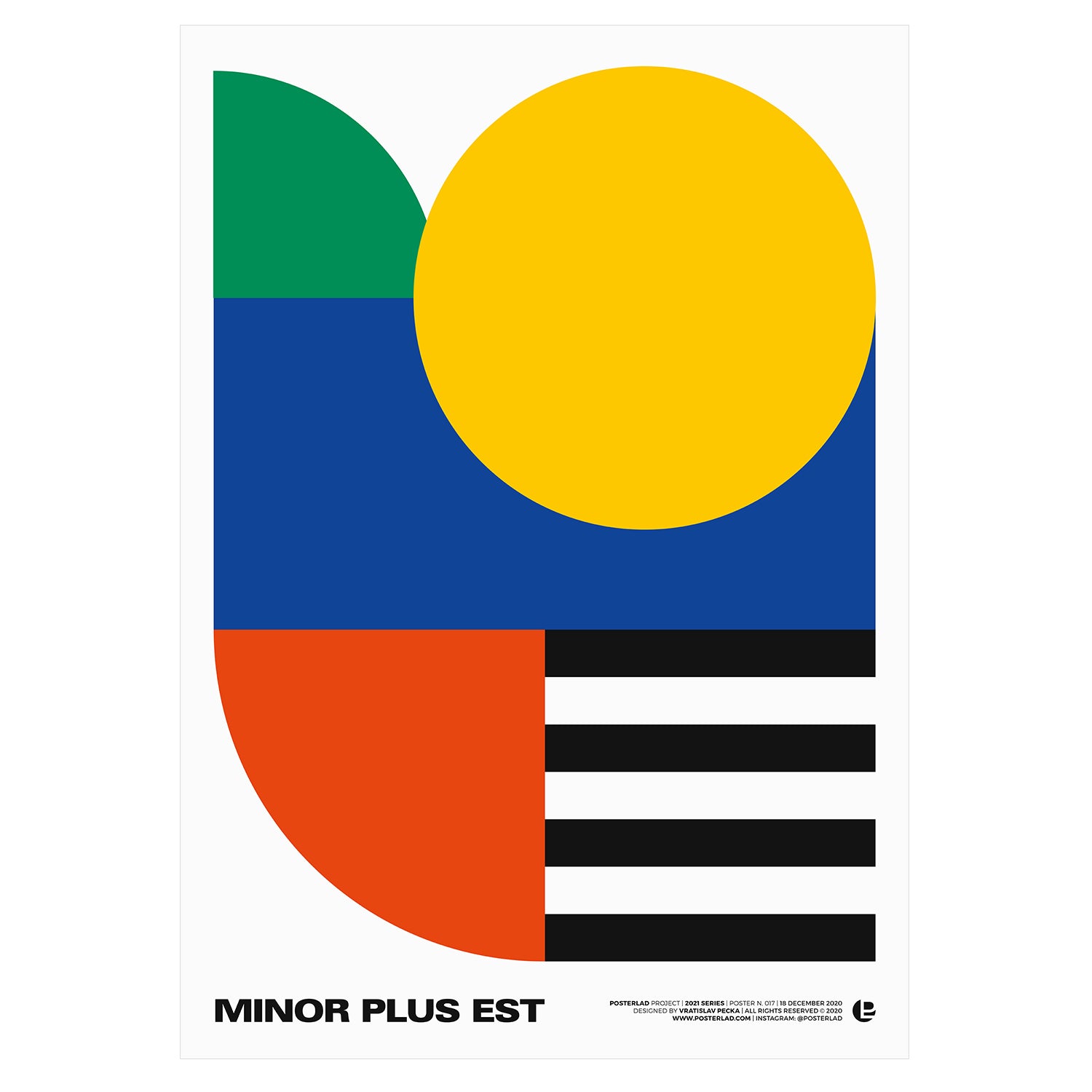A vibrant Minor Plus Est poster featuring colorful designs on thick matte paper, perfect for home or office decor.