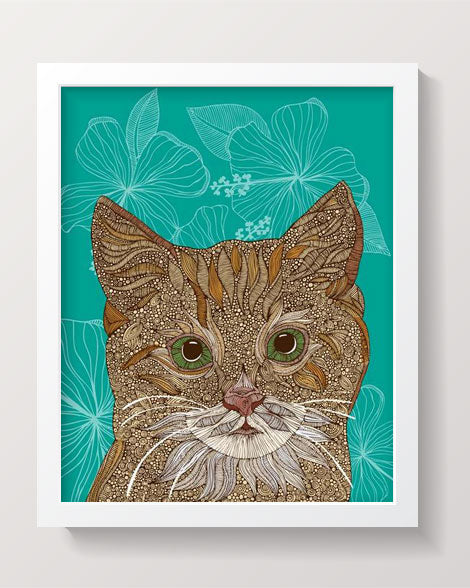 Art print of Missy the Cat, featuring vibrant colors and charming details, ready for framing.