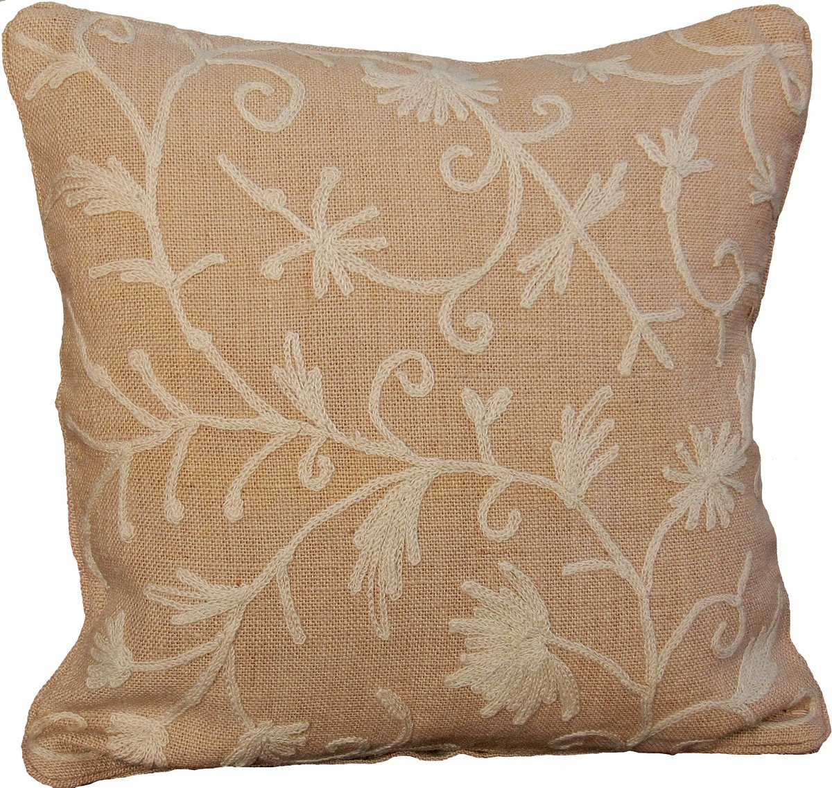 ML11030 Vine Jute Pillow featuring intricate vine embroidery on burlap fabric, available in coffee and natural colors.