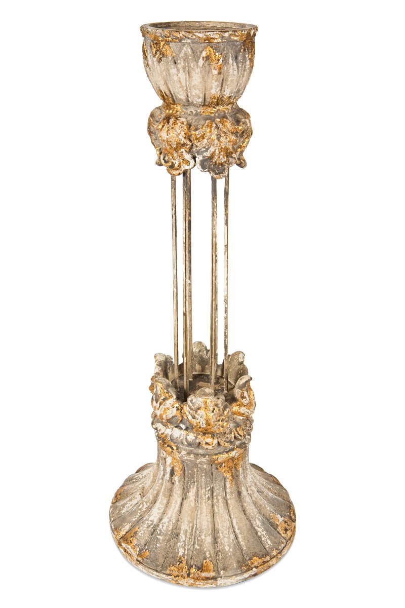 ML15858 Elizabeth Resin Metal Candlestick Holder with antique finish and baroque carvings, ideal for elegant decor.