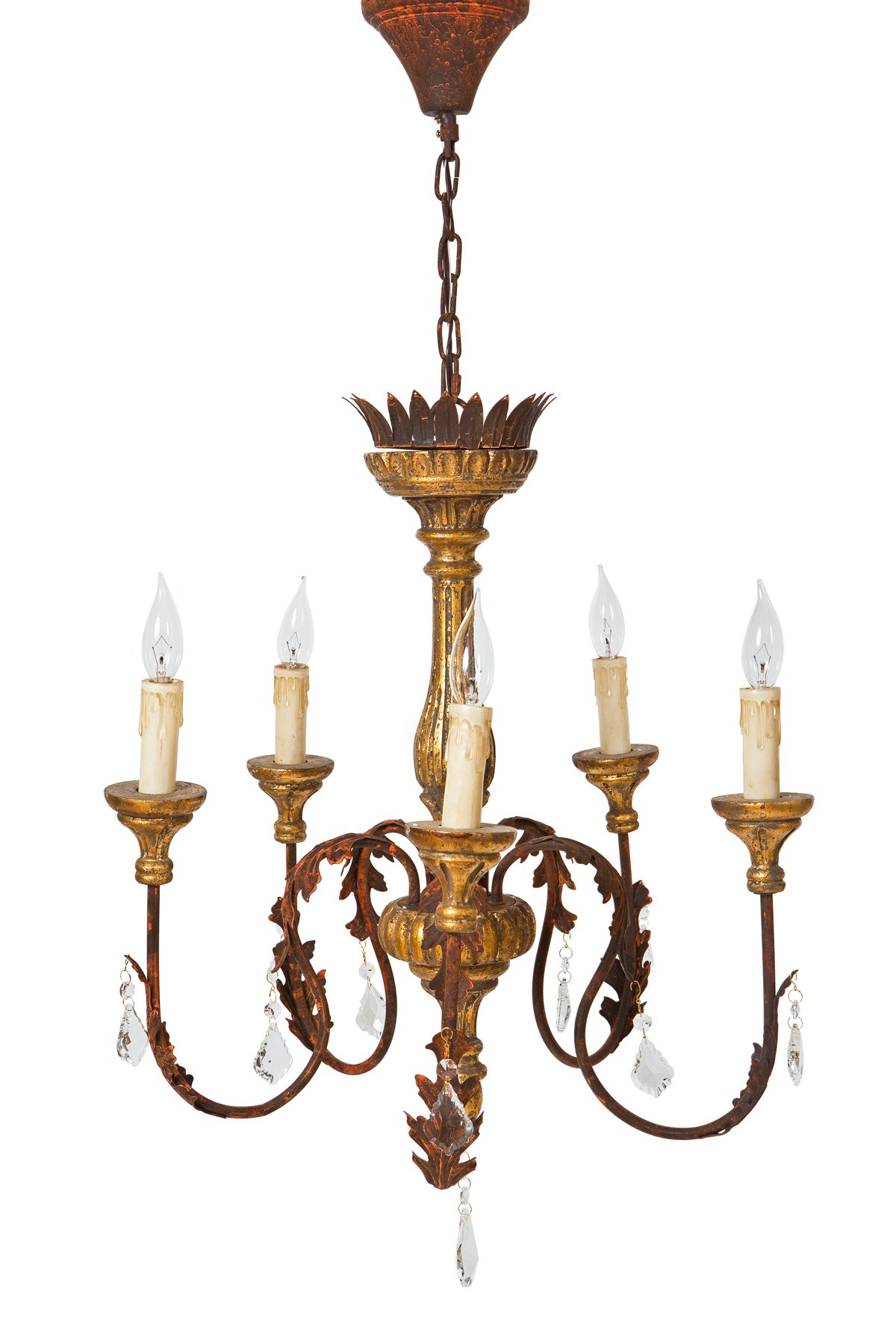 ML15913 Hearst Chandelier featuring vintage wood and metal design with real glass crystals, illuminating a stylish interior.