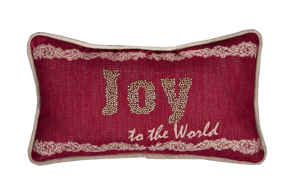 ML17133 Joy to the World Pillow featuring beaded embroidery and festive design, perfect for holiday decor.