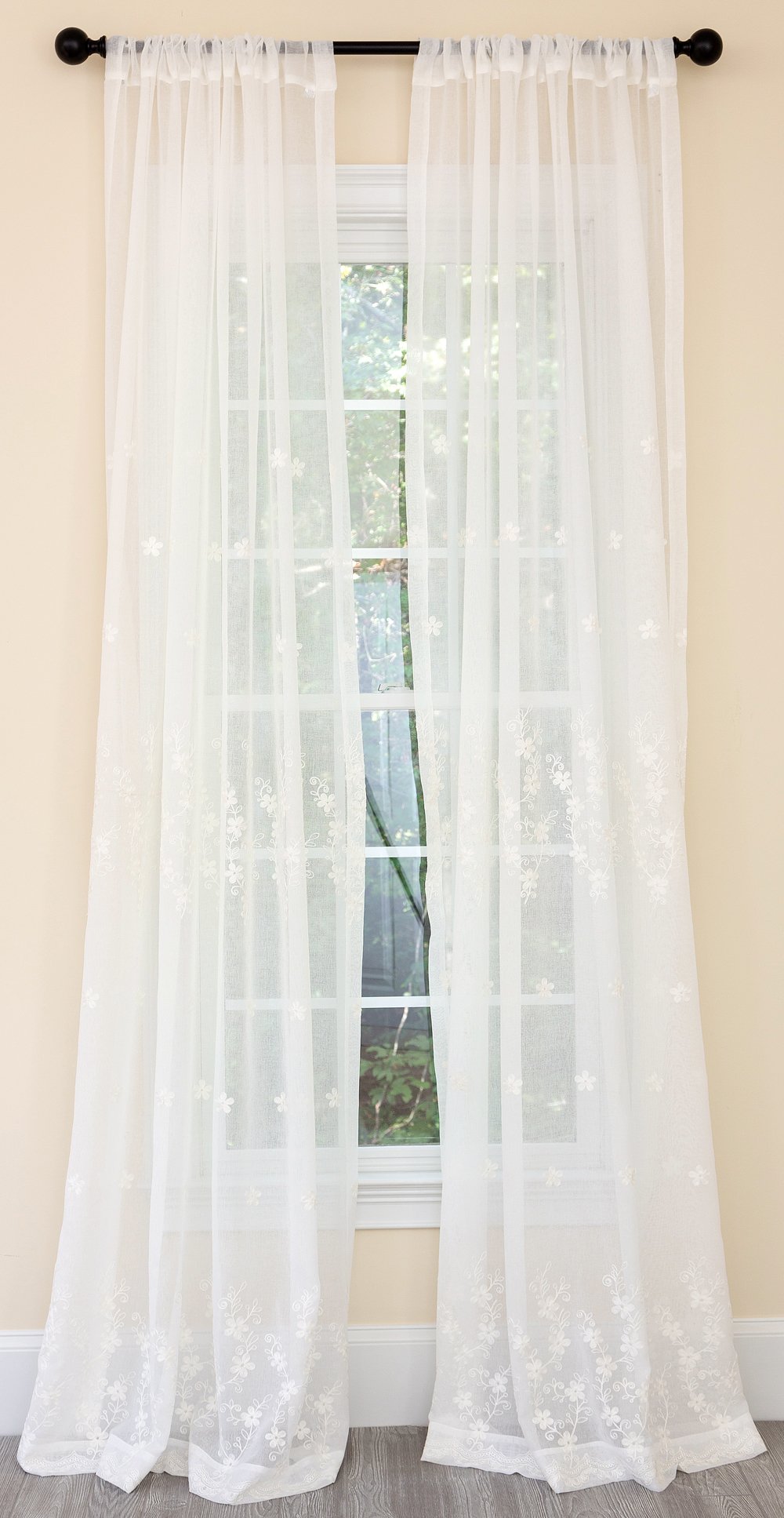 ML19012 Blossom Sheer Curtain featuring delicate floral embroidery on lightweight white fabric, perfect for diffusing light.
