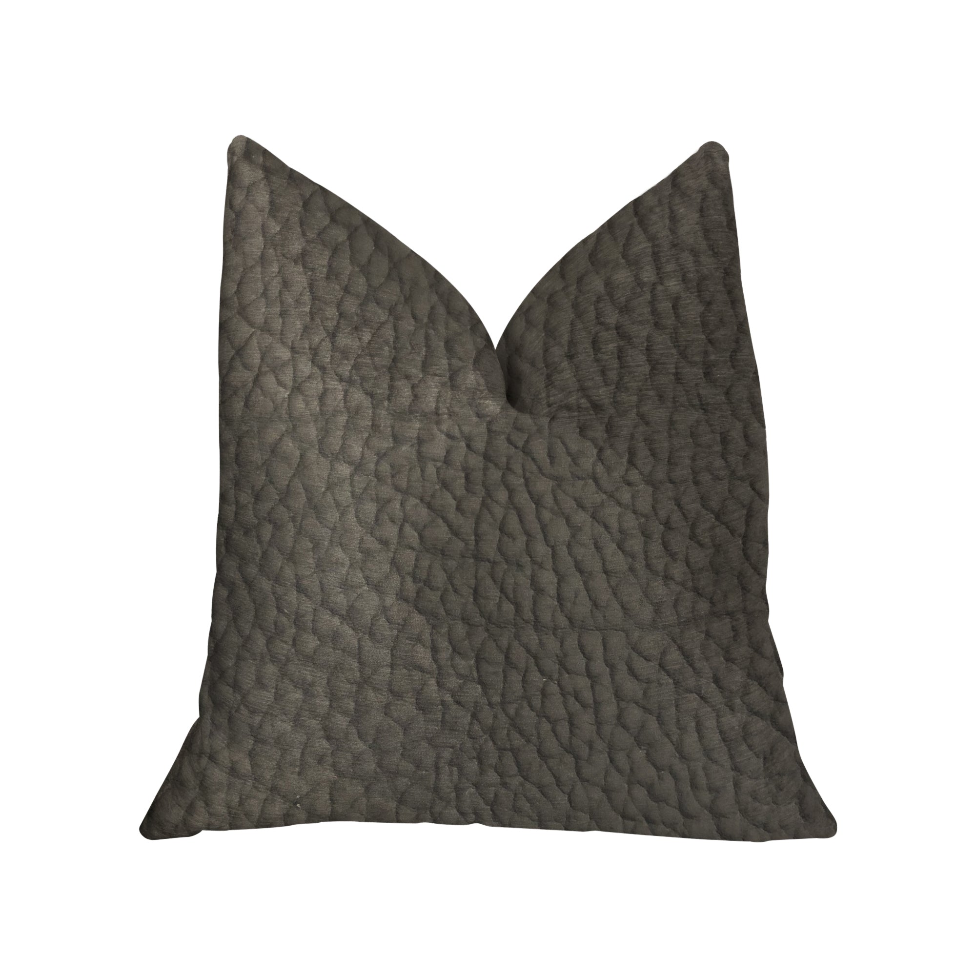 Modern black artificial leather luxury throw pillow with invisible zipper and double-sided design, handmade in the USA.