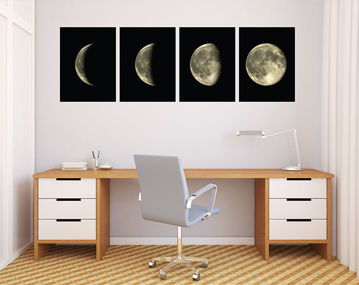 Set of 4 removable Moon Phases wall decals showcasing different lunar phases in a stylish design, perfect for home decor.