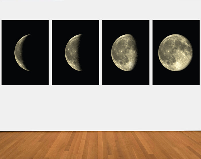 Set of 4 removable Moon Phases wall decals showcasing different lunar phases in a stylish design, perfect for home decor.