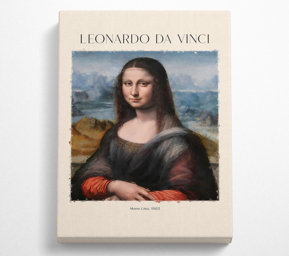 Mona Lisa 1503 canvas print by Leonardo Da Vinci, mounted on a 44mm box frame, showcasing the iconic artwork.