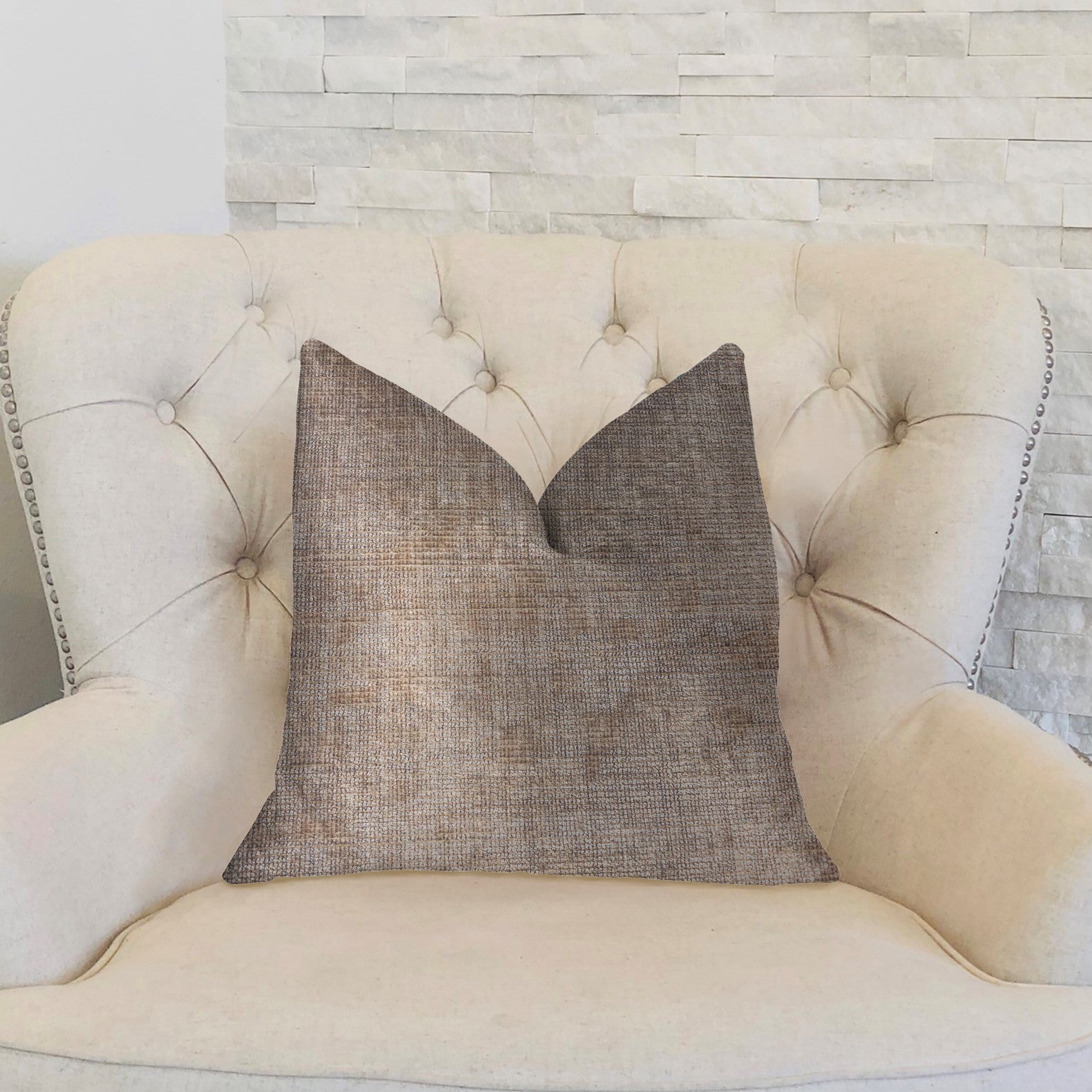 Monroe Bisque Beige Luxury Throw Pillow showcasing a chic design with a soft beige fabric and invisible zipper closure.