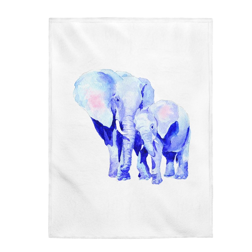 A cozy Mother and Baby Auspicious Elephant velveteen plush blanket featuring a charming elephant design, perfect for home decor and comfort.