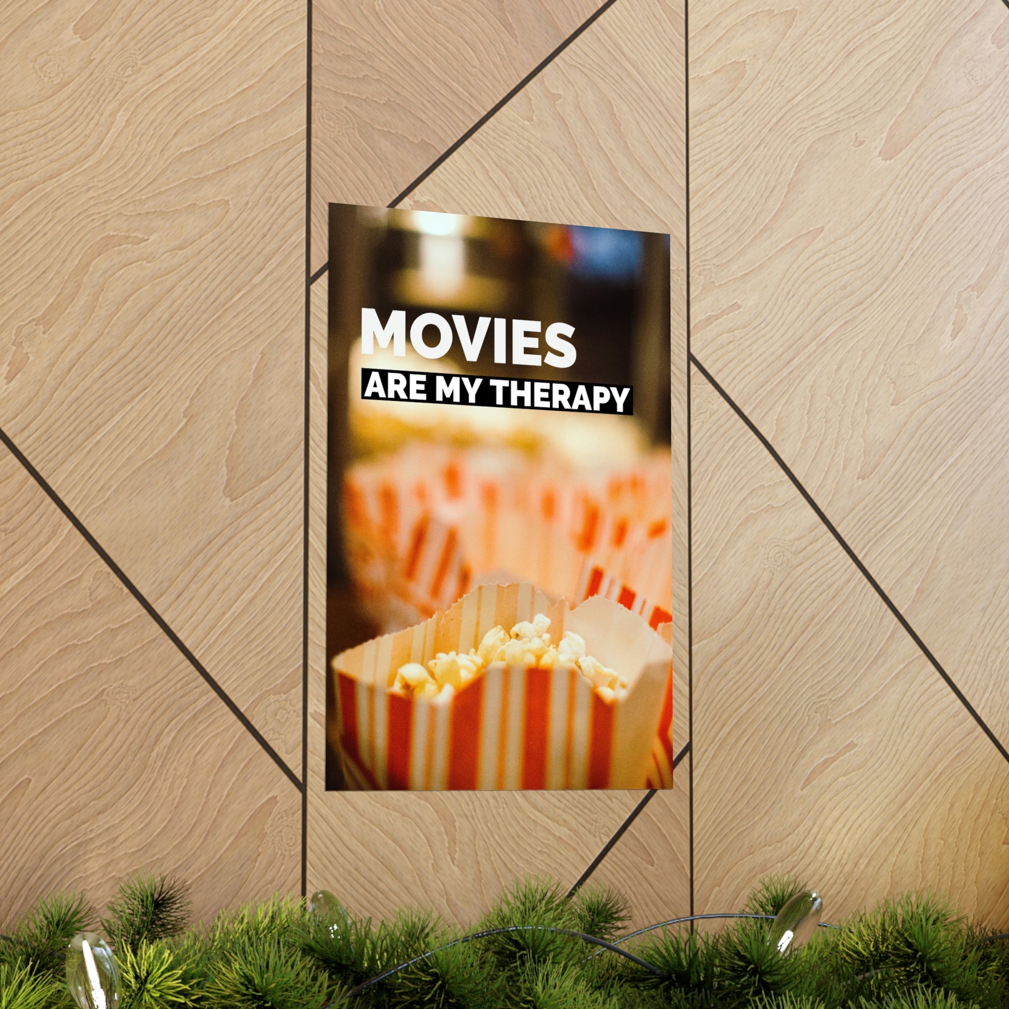Movies Are My Therapy Poster on fine art paper, showcasing vibrant colors and a matte finish, perfect for indoor decor.