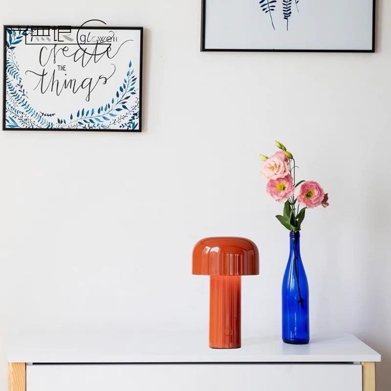 Mushroom Beside Lamp in vibrant colors, showcasing its modern design and adjustable brightness features.