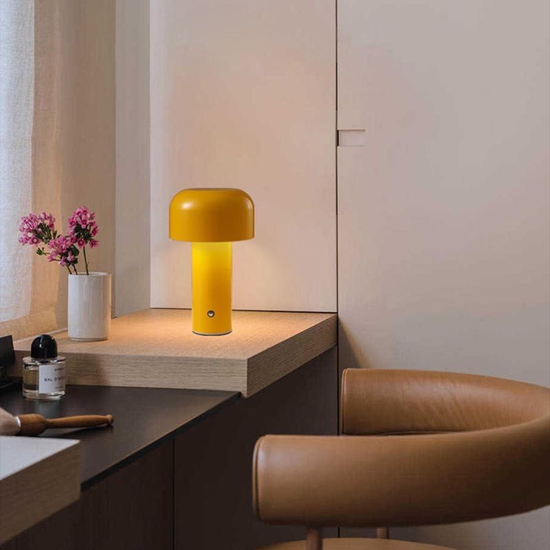 Mushroom Beside Lamp in vibrant colors, showcasing its modern design and adjustable brightness features.