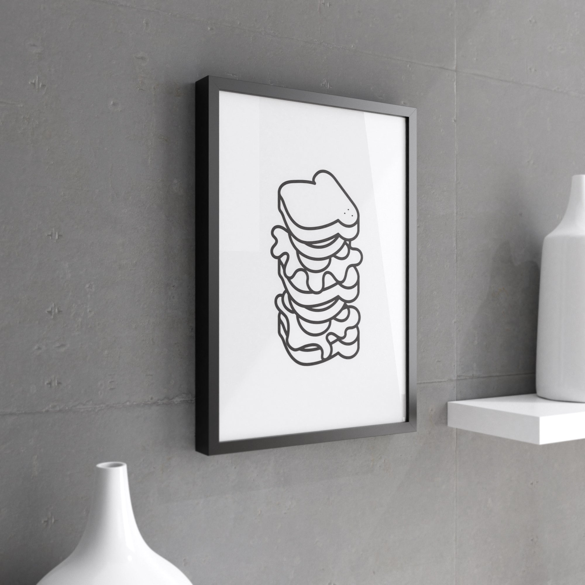 A humorous wall print featuring the phrase 'My Sandwich Is Bigger', designed for kitchen decor, printed on premium paper.