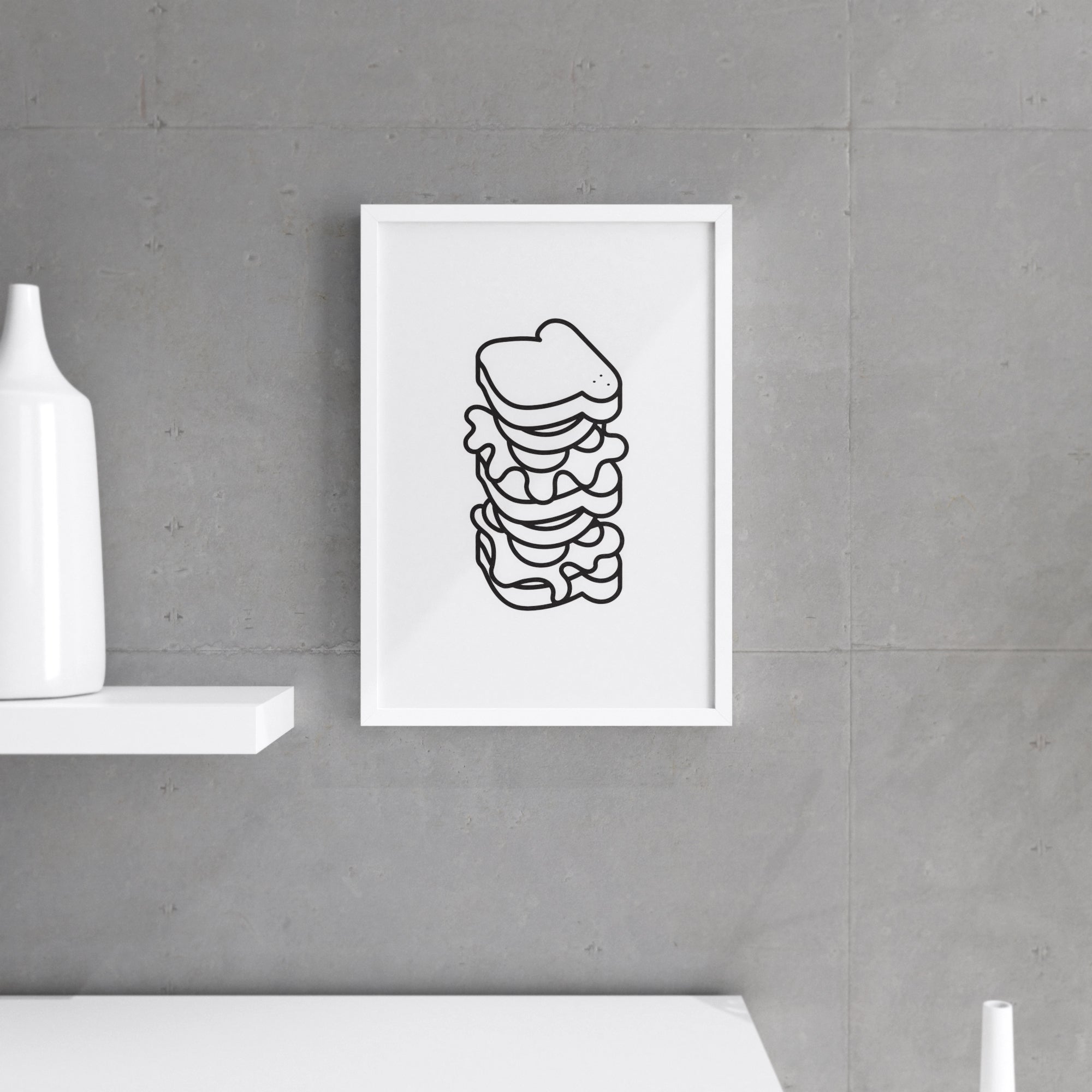 A humorous wall print featuring the phrase 'My Sandwich Is Bigger', designed for kitchen decor, printed on premium paper.