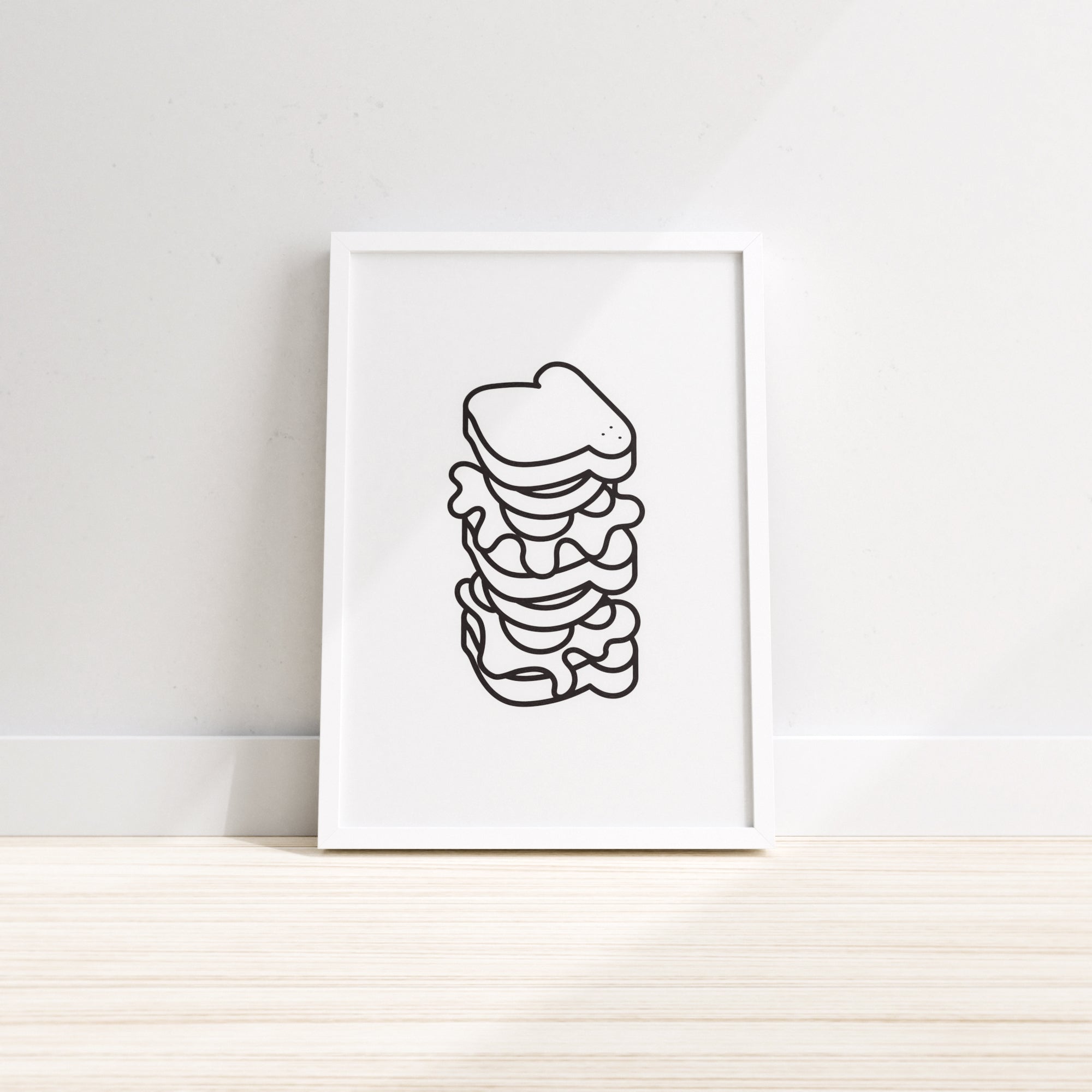 A humorous wall print featuring the phrase 'My Sandwich Is Bigger', designed for kitchen decor, printed on premium paper.