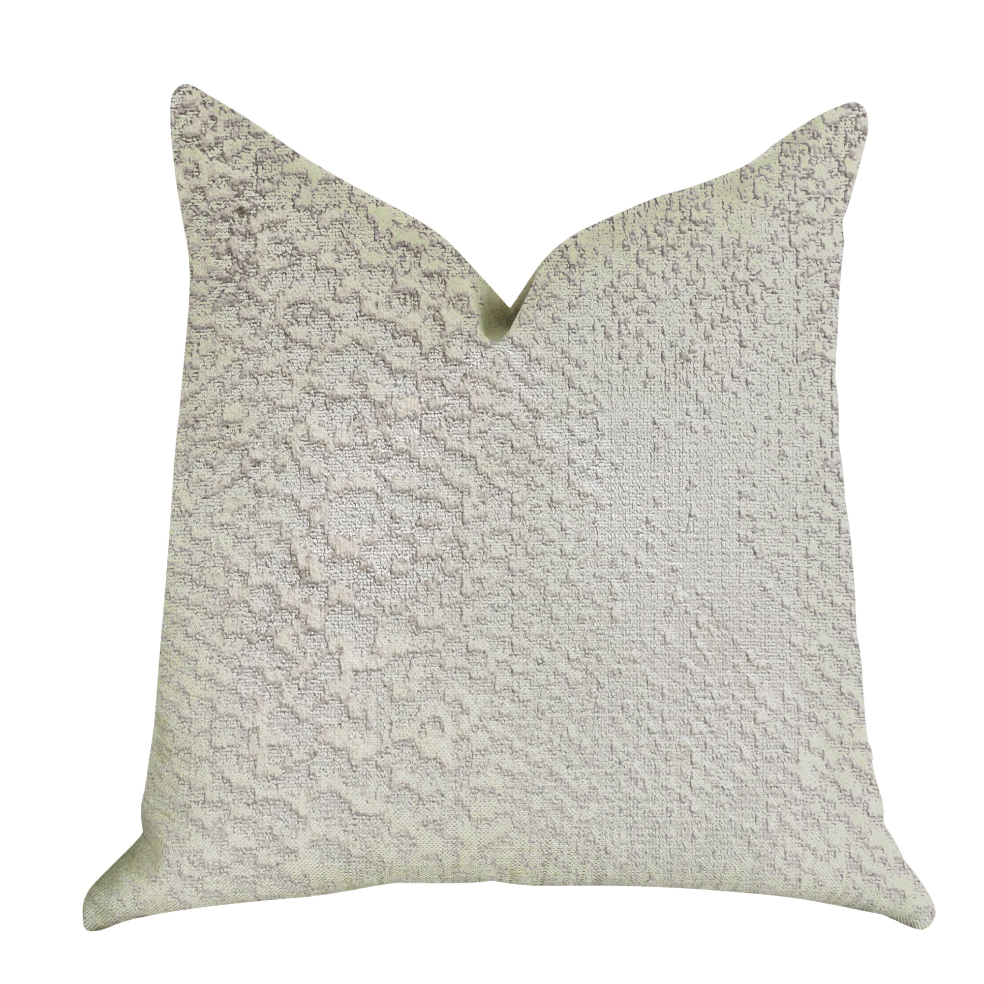 A luxurious Mystical Iceberg Throw Pillow in white and silver tones, showcasing its elegant design and soft fabric blend.