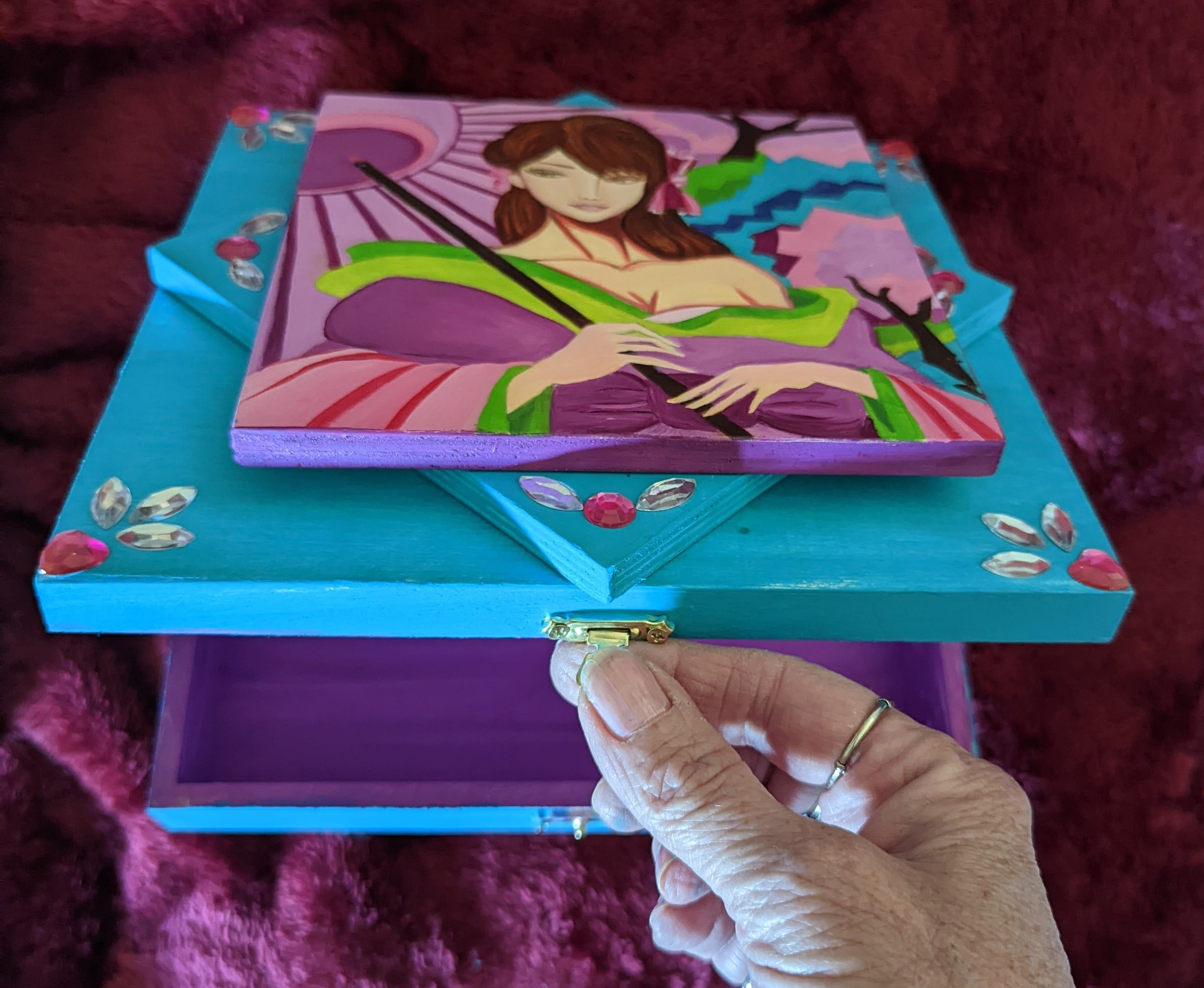 Sharon Tatem's Mythic Wish Maiden Nohimue Purple Box, intricately designed with vibrant colors and artistic details, symbolizing dreams and magic.