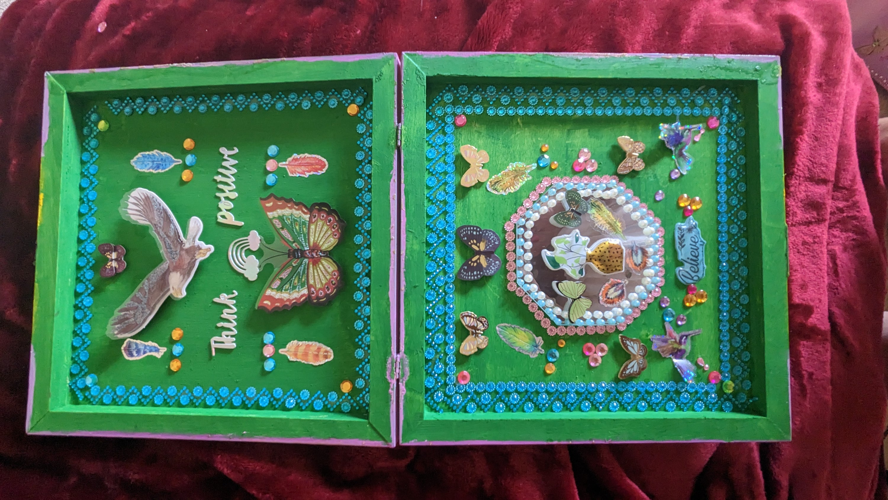 Mythic Wishbox Oil Painting by Sharon Tatem featuring Briena in Green, showcasing intricate designs and a magical maiden.