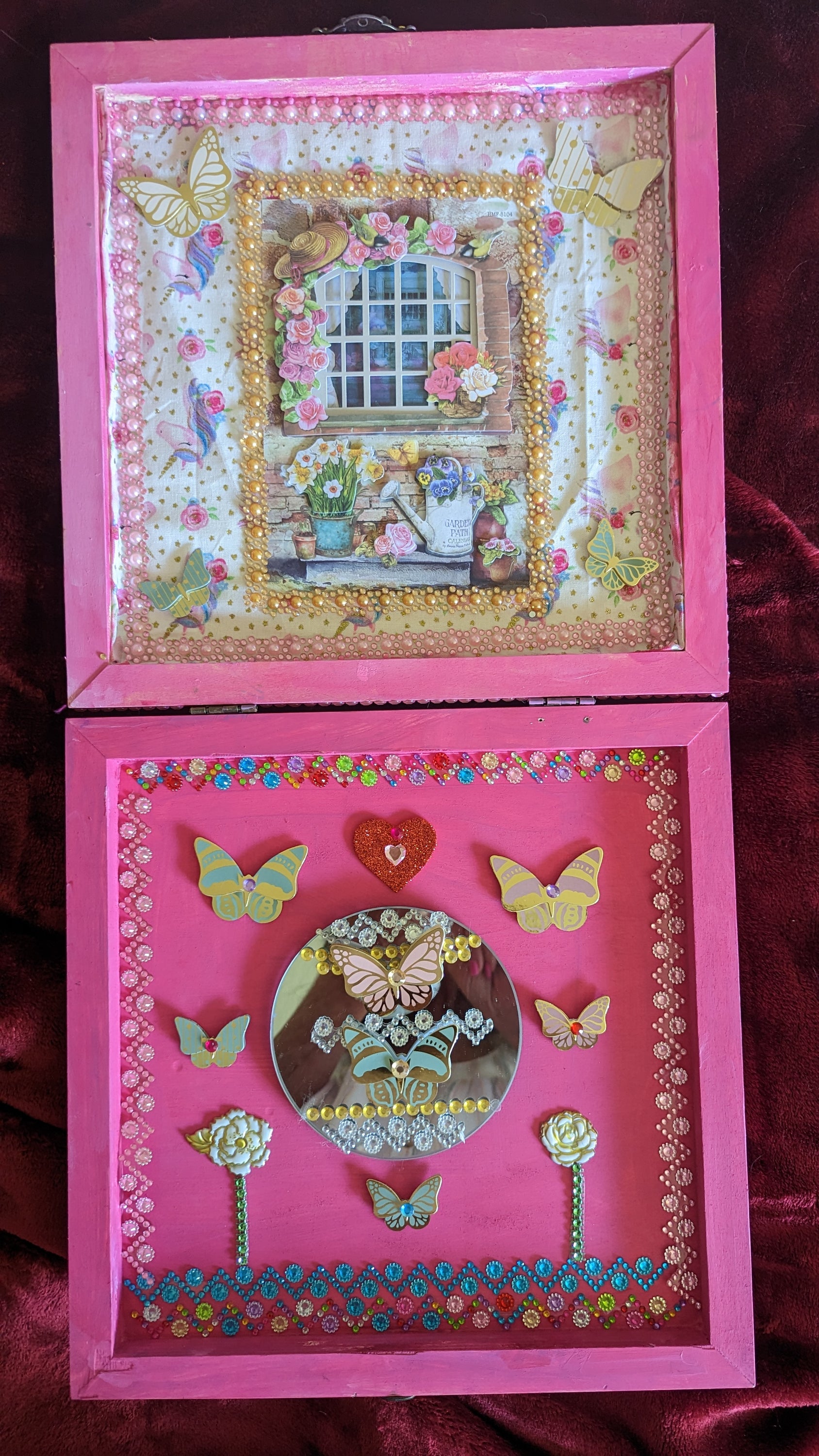 A beautifully hand-decorated Wish Box by Sharon Tatem featuring intricate designs and a powerful maiden, symbolizing dreams and wishes.