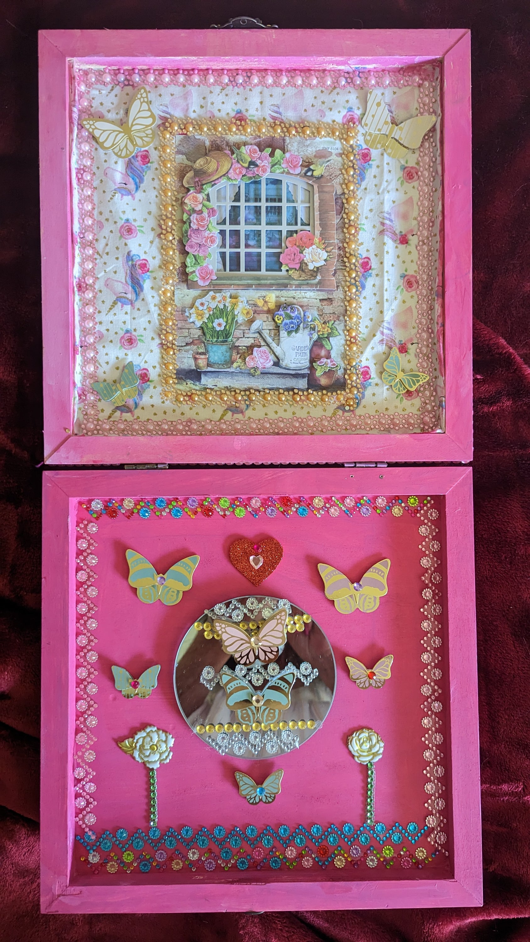 A beautifully hand-decorated Wish Box by Sharon Tatem featuring intricate designs and a powerful maiden, symbolizing dreams and wishes.