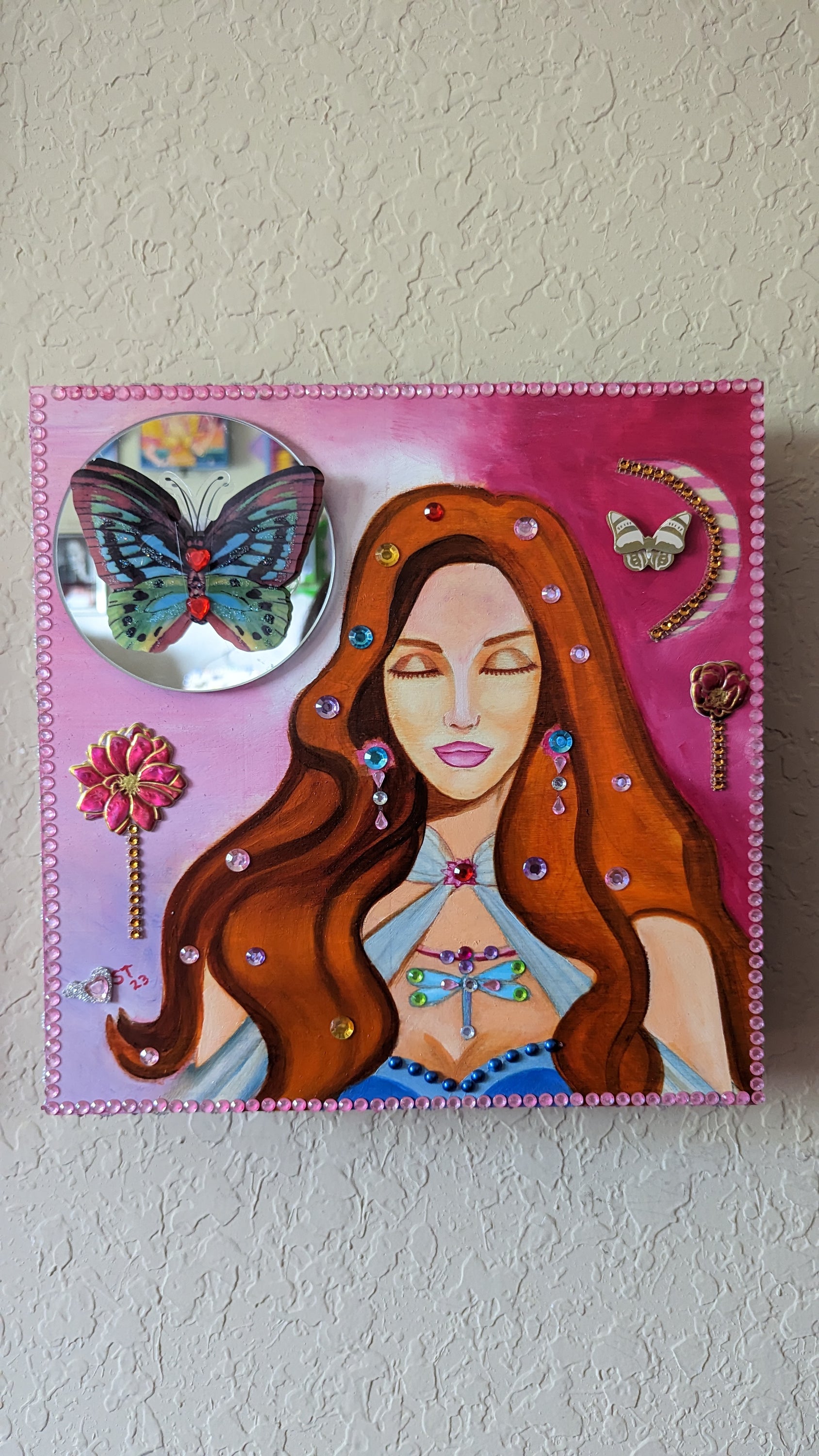 Sharon Tatem's Wishbox Oil Painting featuring a beautifully hand-decorated box with intricate maiden designs, symbolizing dreams and magic.