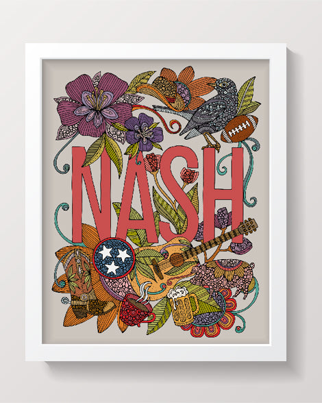 Nash - Music City artwork featuring vibrant colors on heavy matte card stock, showcasing a lively Nashville theme.