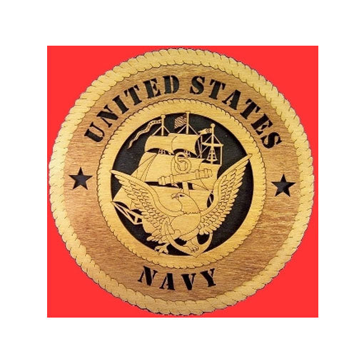 Handcrafted Navy wall tribute made from real wood by US Veterans, showcasing intricate details and craftsmanship.