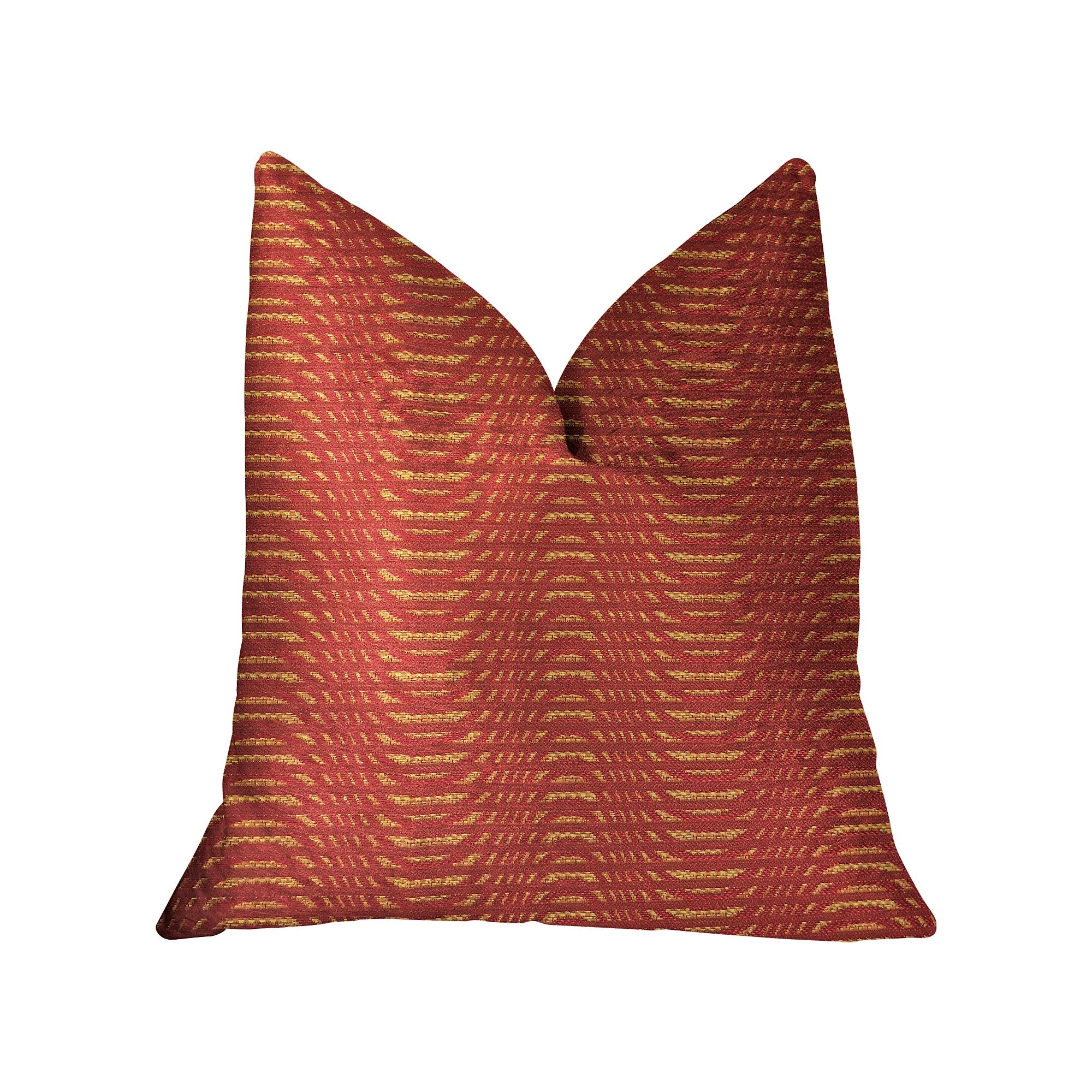 New Earth Ripple Red Luxury Throw Pillow featuring a dobby pattern, double-sided design, and invisible zipper, handmade in the USA.