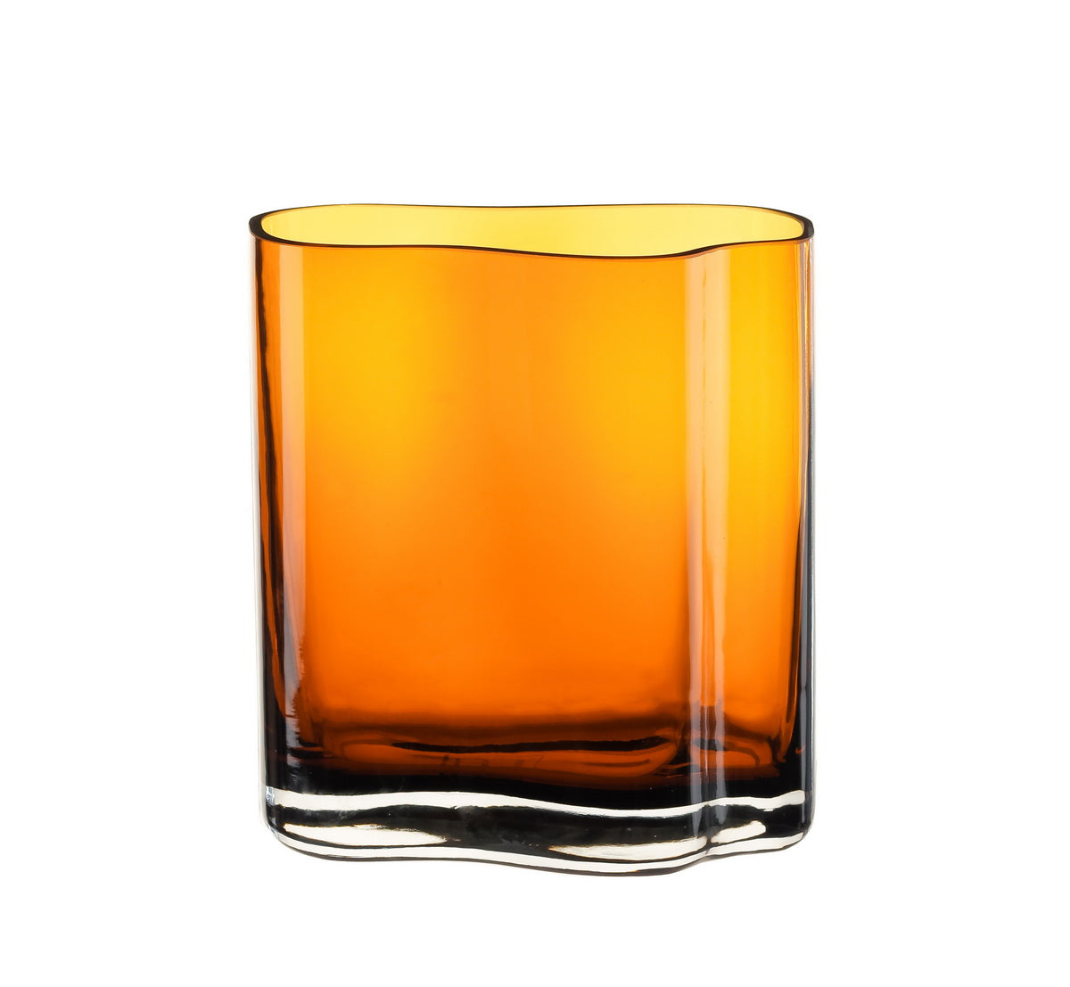 Modern amber vase inspired by coral and Aalto design, featuring an organic shape and made from thick glass.