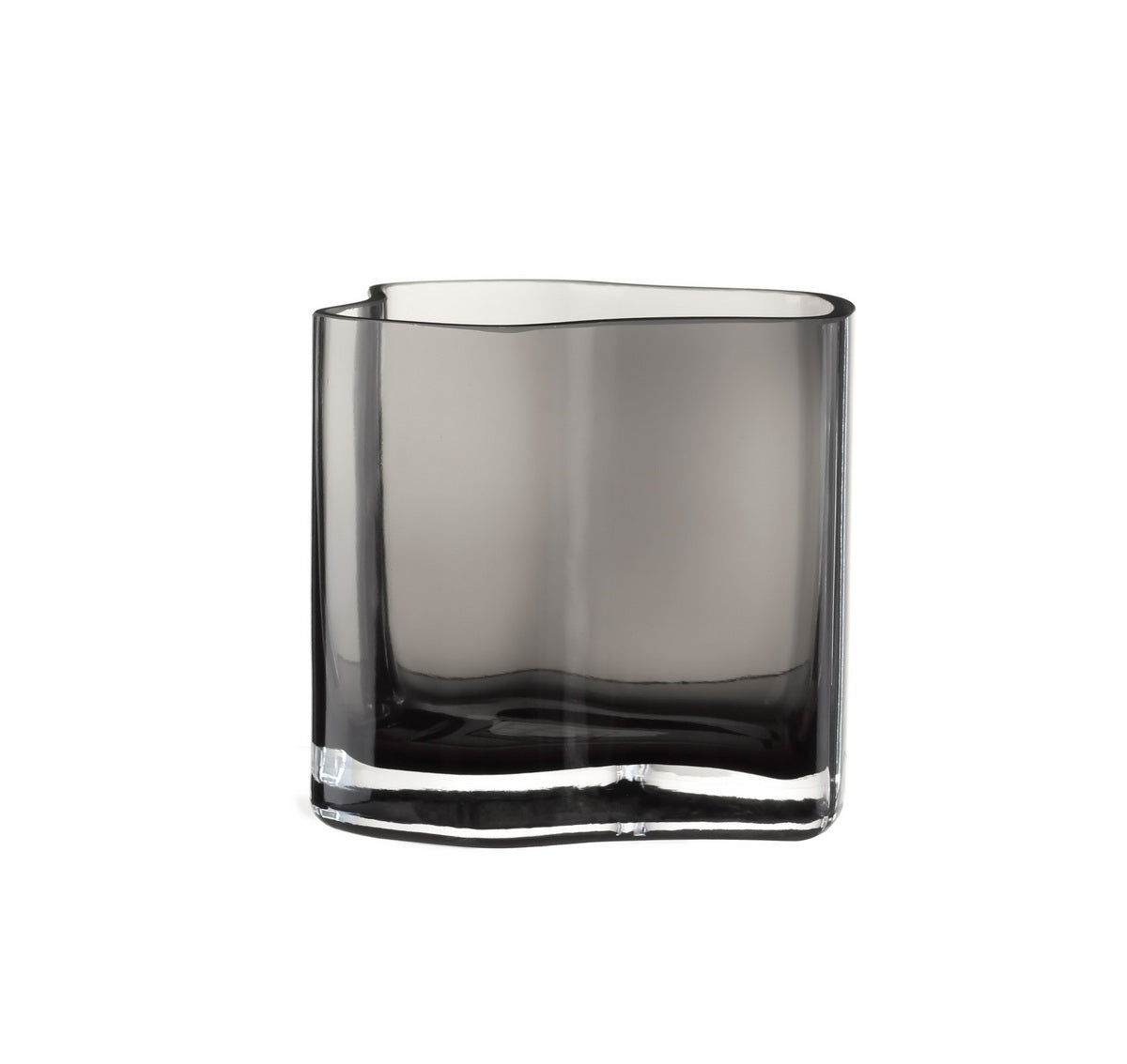 Modern gray vase inspired by coral and Aalto design, made of thick glass with an organic shape.