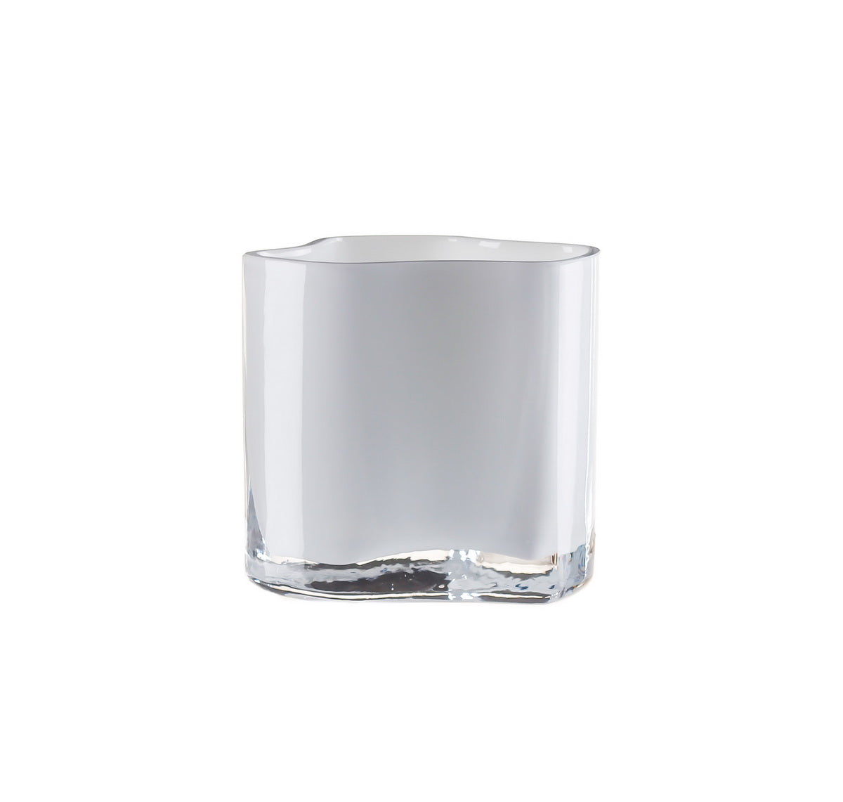 Modern white vase inspired by coral and Aalto design, made from thick glass, featuring an organic shape.