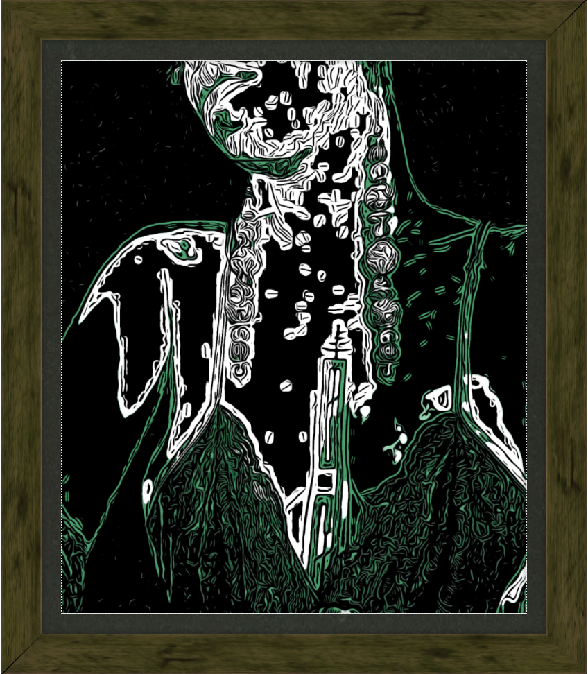 Ode to Caribe custom rustic wide picture frame in green with a black mat, showcasing a beautiful design for artwork display.