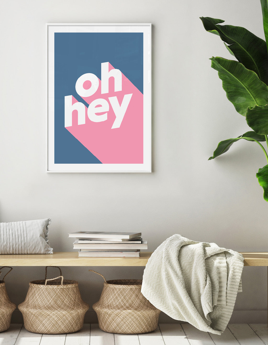 A vibrant and bold typographic print saying 'Oh hey', perfect for modern decor.