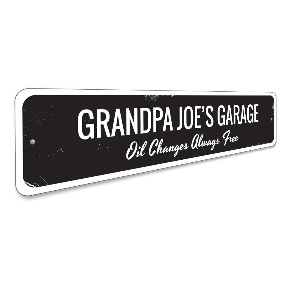 Oil Changes Always Free Sign made of high-quality aluminum, featuring customizable text, perfect for garages or man caves.