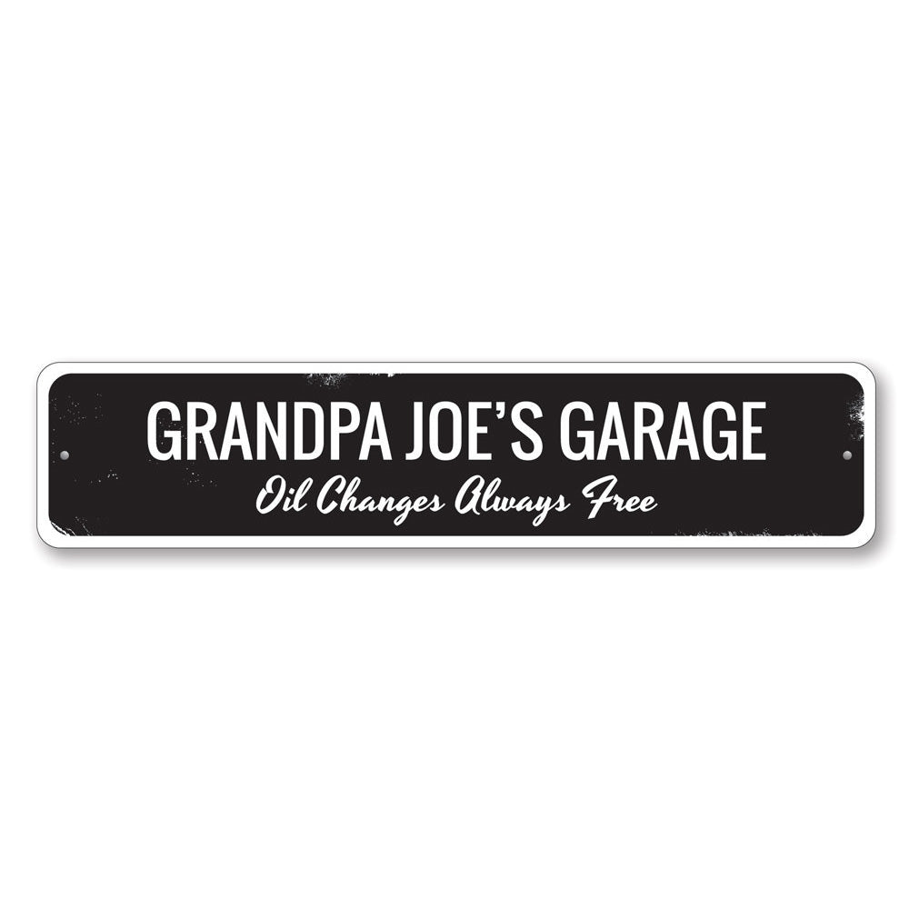 Oil Changes Always Free Sign made of high-quality aluminum, featuring customizable text, perfect for garages or man caves.