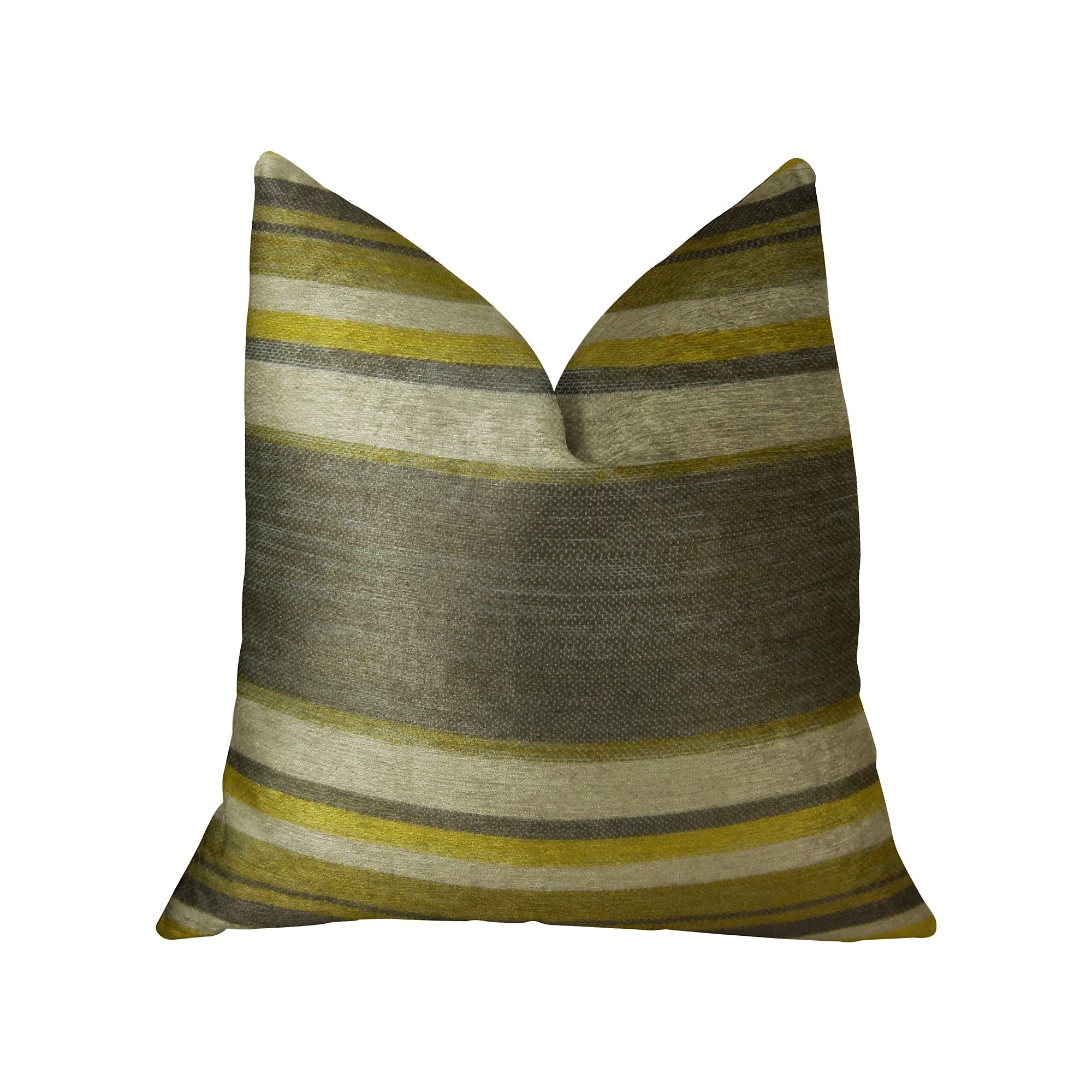 Olive and Fig Gray Citrine and Ivory Handmade Luxury Pillow featuring a striped pattern and invisible zipper, showcasing its luxurious fabric blend.