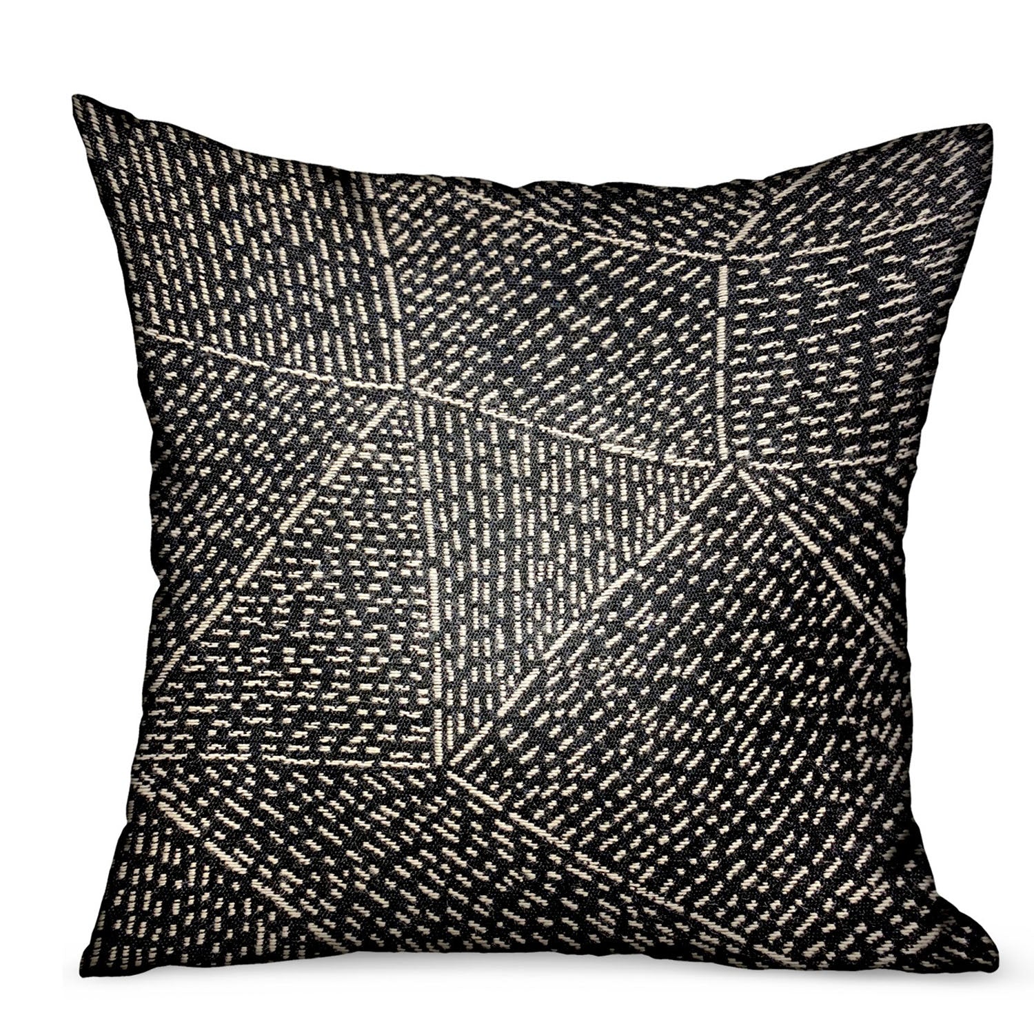Onyx Way Gray Geometric Luxury Throw Pillow showcasing a modern geometric pattern, made from durable Sunbrella fabric, perfect for indoor and outdoor use.