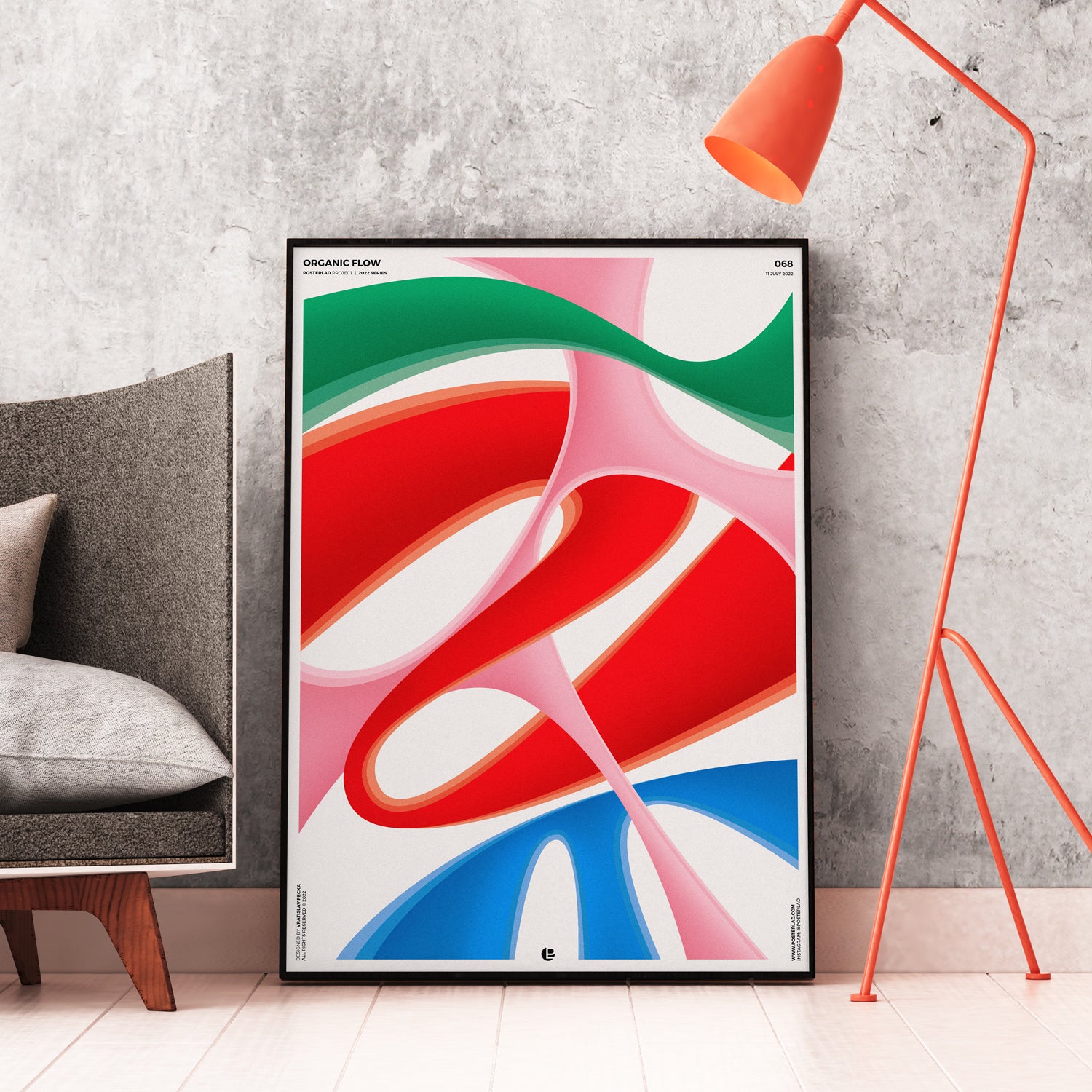 A vibrant Organic Flow poster featuring colorful abstract designs on thick matte paper, perfect for home or office decor.