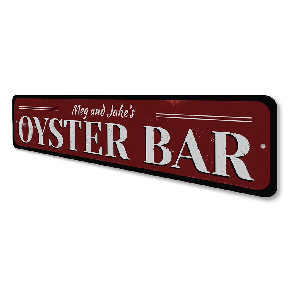 Customizable Oyster Bar Sign made of high-quality aluminum, perfect for beach houses and seafood restaurants, featuring pre-drilled holes for easy mounting.