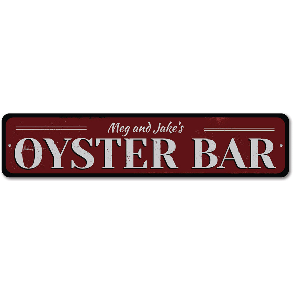 Customizable Oyster Bar Sign made of high-quality aluminum, perfect for beach houses and seafood restaurants, featuring pre-drilled holes for easy mounting.