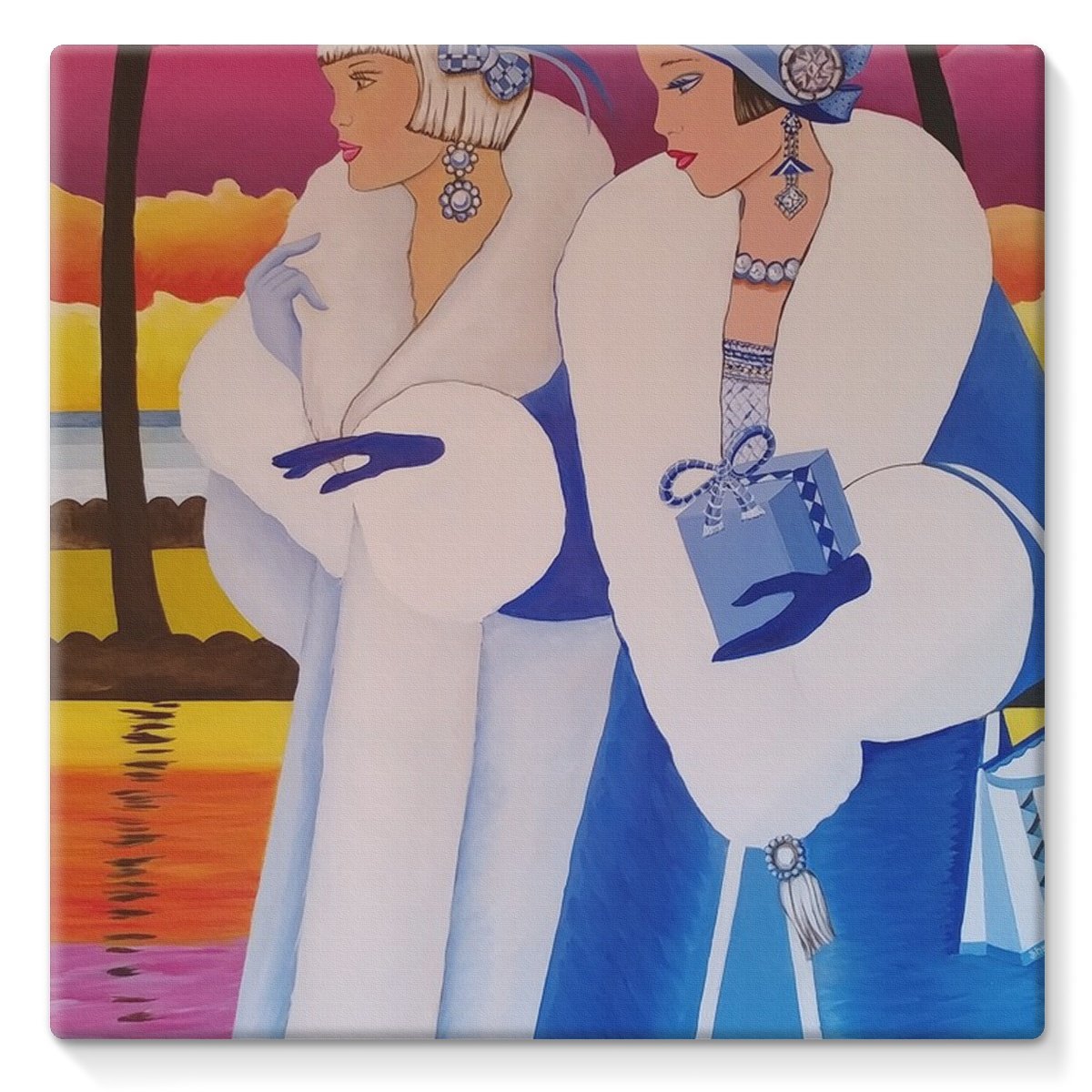 Palm Beach Blue Canvas Lite artwork on a gallery wrapped canvas, showcasing vibrant blue hues and intricate details.