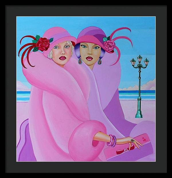 A vibrant framed print of Palm Beach Pink Ladies, showcasing elegant colors and intricate details, ready to hang on a wall.