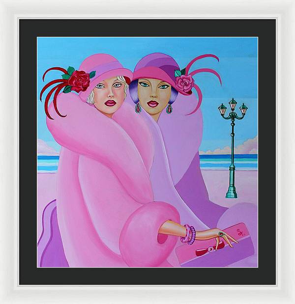 A vibrant framed print of Palm Beach Pink Ladies, showcasing elegant colors and intricate details, ready to hang on a wall.