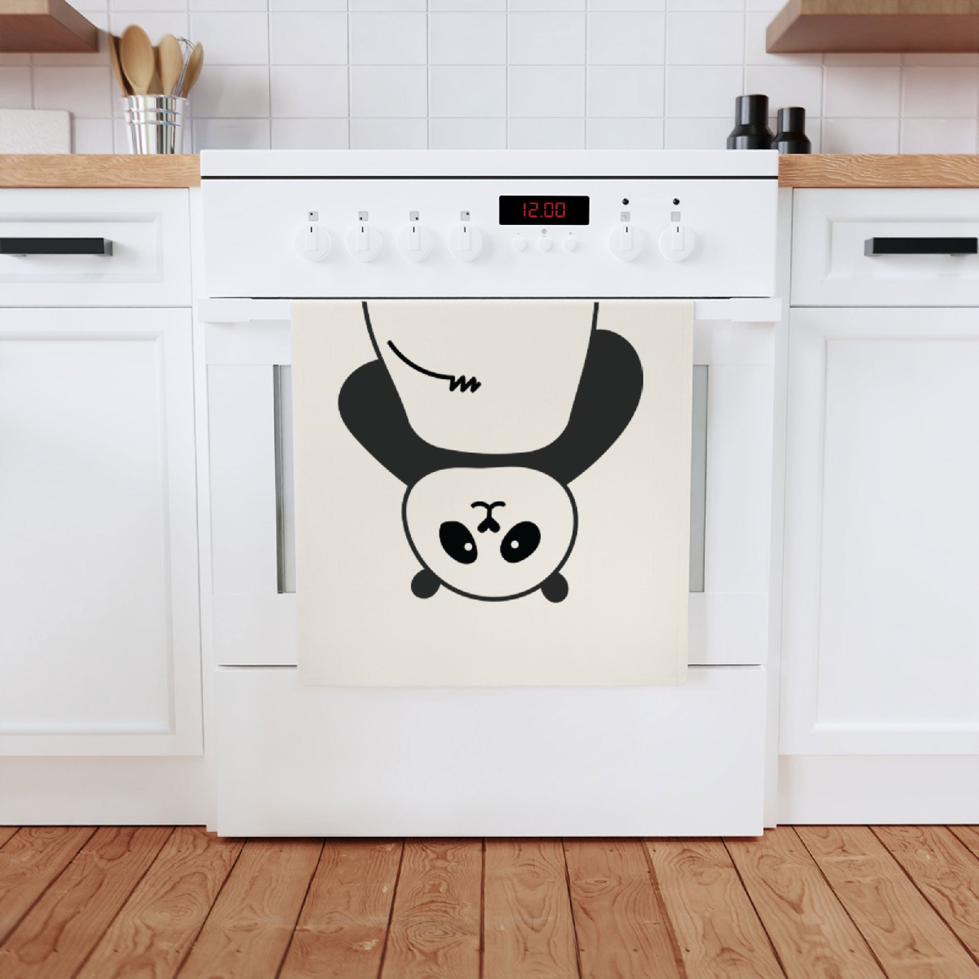 Panda Cotton Tea Towel aus 100% Bio-Baumwolle mit niedlichem Panda-Motiv, ideal für Küche und Bad.